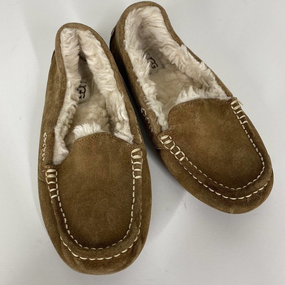 UGG Shoes - UGG Australia Ansley Moccasins Slippers 7 Sherpa Lined Slide On Suede Chestnut